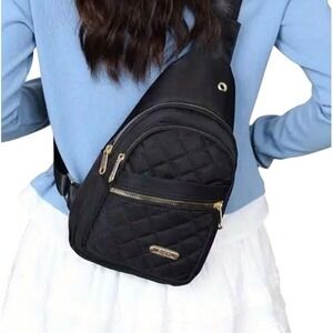 Contemporary‎ Multiple Compartment Sling Bag Handbag Crossbody Black Audio Port